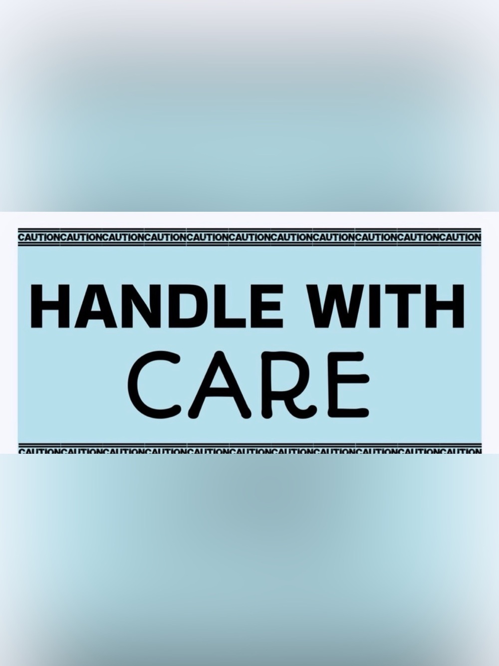 50 STICKERS - 2” x 1”‎ RECTANGLE - “CAUTION - HANDLE WITH CARE” - BLUE